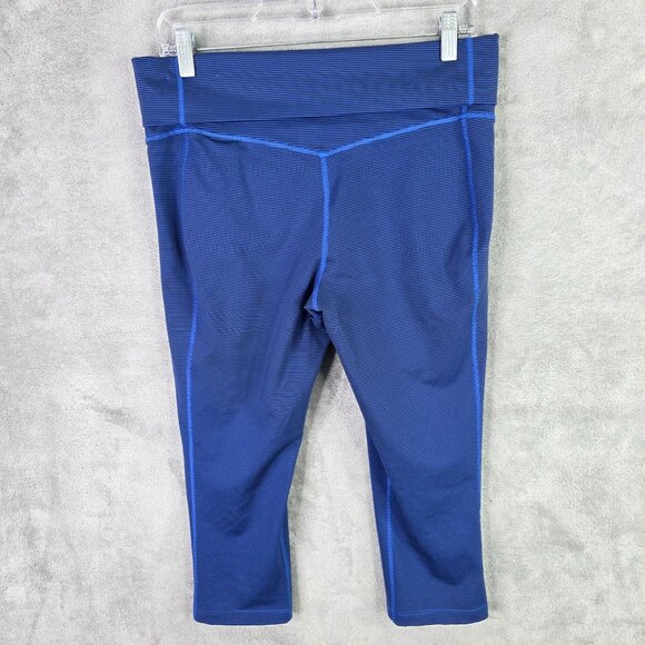 Womens Nike Dri-Fit Blue Striped Legend 2.0 Foldover Waistband Capri Leggings L - Picture 6 of 11